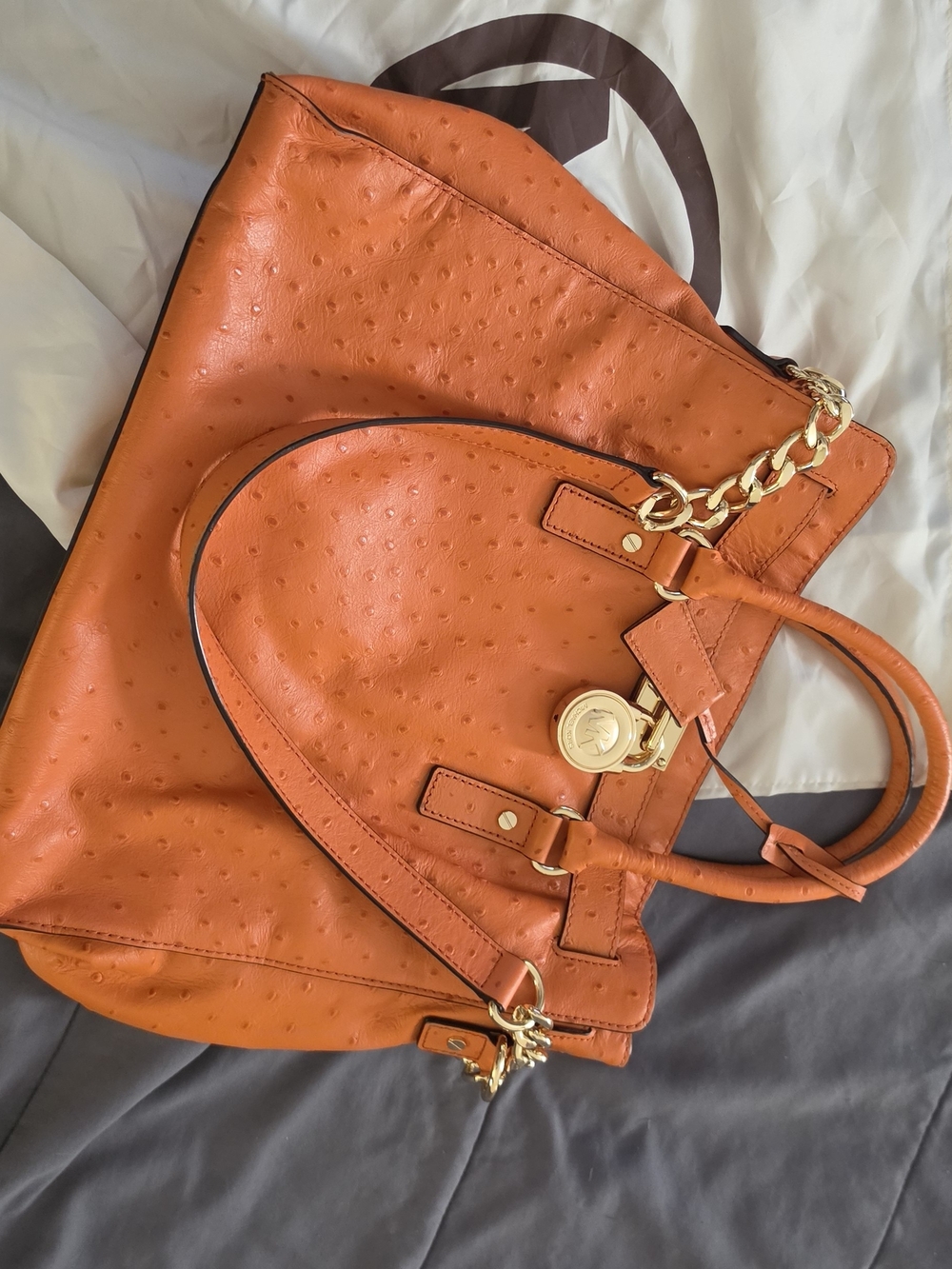 MICHAEL Michael Kors Orange Leather Shoulder Tote with Gold Hardware